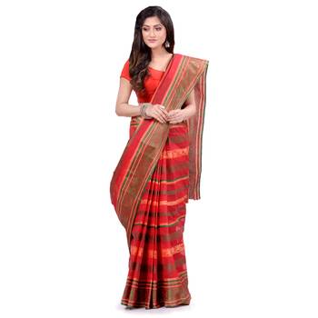 Red Hand Woven Cotton Saree Without Blouse 1