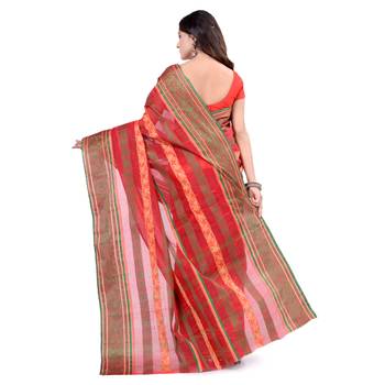 Red Hand Woven Cotton Saree Without Blouse 2