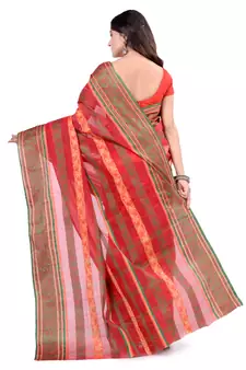 Red Hand Woven Cotton Saree Without Blouse