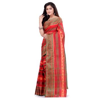 Red Hand Woven Cotton Saree Without Blouse 3