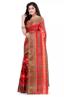 Red Hand Woven Cotton Saree Without Blouse