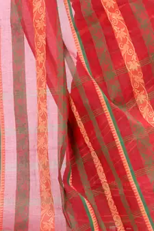 Red Hand Woven Cotton Saree Without Blouse