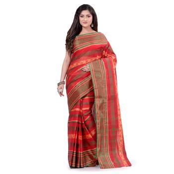 Red Hand Woven Cotton Saree Without Blouse 5
