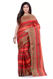Red Hand Woven Cotton Saree Without Blouse