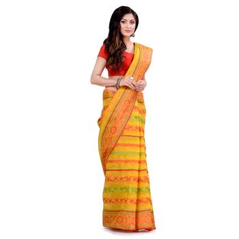Yellow Hand Woven Cotton Saree Without Blouse 1