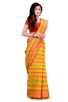 Yellow Hand Woven Cotton Saree Without Blouse