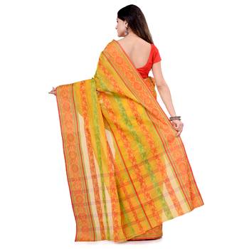 Yellow Hand Woven Cotton Saree Without Blouse 2