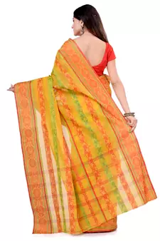 Yellow Hand Woven Cotton Saree Without Blouse