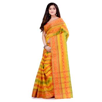 Yellow Hand Woven Cotton Saree Without Blouse 3