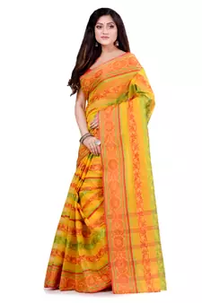 Yellow Hand Woven Cotton Saree Without Blouse