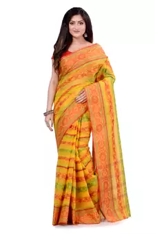 Yellow Hand Woven Cotton Saree Without Blouse