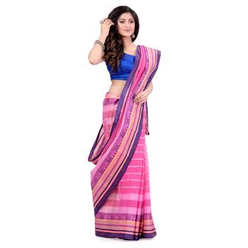 Pink hand woven cotton saree  1
