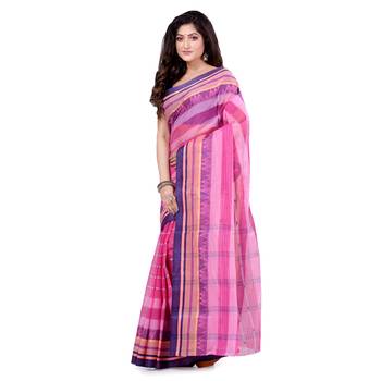 Pink hand woven cotton saree  3