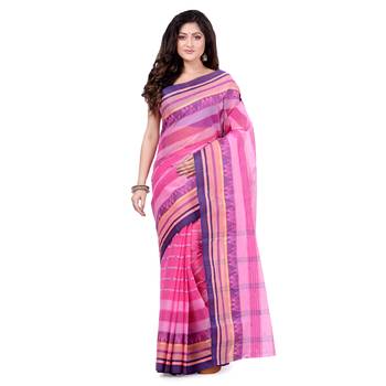 Pink hand woven cotton saree  5