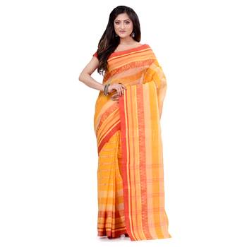 Yellow hand woven cotton saree  5