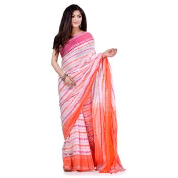 Multicolor hand woven cotton saree with blouse 1