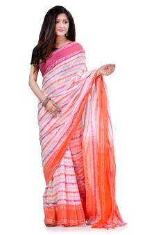 Multicolor hand woven cotton saree with blouse
