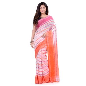 Multicolor hand woven cotton saree with blouse 5