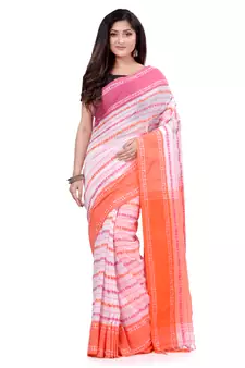 Multicolor hand woven cotton saree with blouse