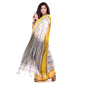 Multicolor hand woven cotton saree with blouse 1