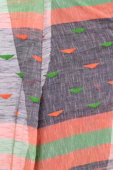 Grey hand woven cotton saree with blouse