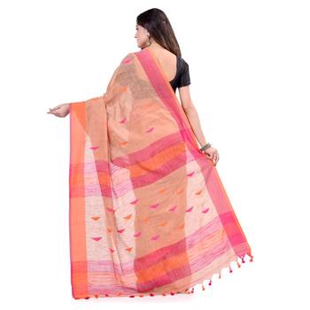 Red hand woven cotton saree with blouse 2