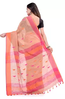 Red hand woven cotton saree with blouse