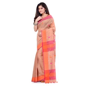 Red hand woven cotton saree with blouse 3