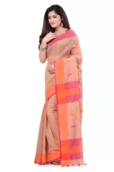 Red hand woven cotton saree with blouse