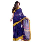 Blue hand woven cotton saree with blouse