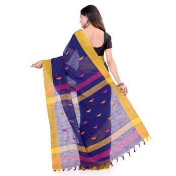 Blue hand woven cotton saree with blouse 2