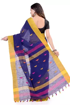 Blue hand woven cotton saree with blouse