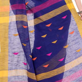 Blue hand woven cotton saree with blouse 4