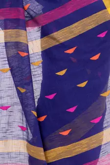 Blue hand woven cotton saree with blouse