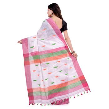 Multicolor hand woven cotton saree with blouse 2