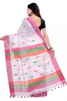 Multicolor hand woven cotton saree with blouse