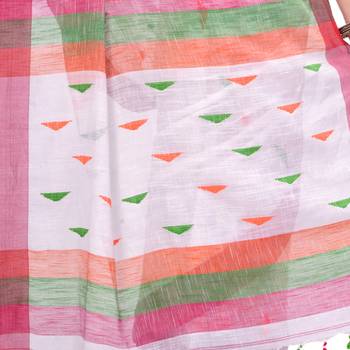 Multicolor hand woven cotton saree with blouse 4