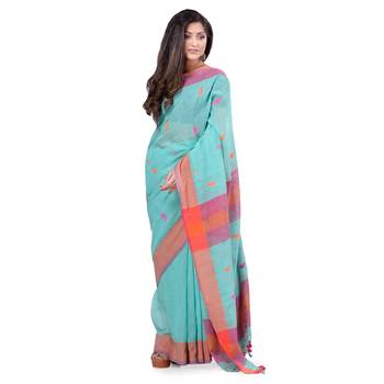 Multicolor hand woven cotton saree with blouse 1
