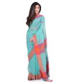 Multicolor hand woven cotton saree with blouse