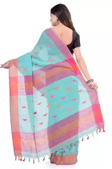 Multicolor hand woven cotton saree with blouse