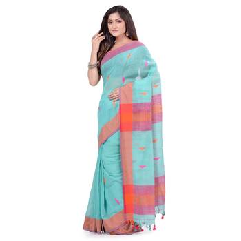 Multicolor hand woven cotton saree with blouse 3