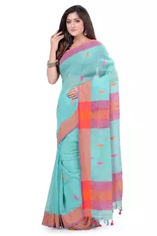 Multicolor hand woven cotton saree with blouse