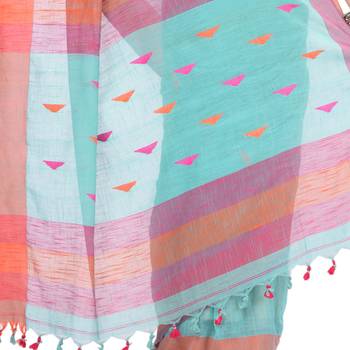 Multicolor hand woven cotton saree with blouse 4