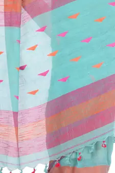 Multicolor hand woven cotton saree with blouse