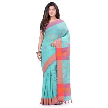 Multicolor hand woven cotton saree with blouse 5