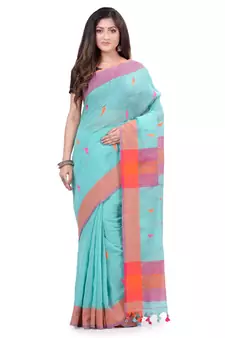 Multicolor hand woven cotton saree with blouse