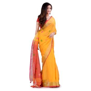 Multicolor hand woven cotton saree with blouse 1