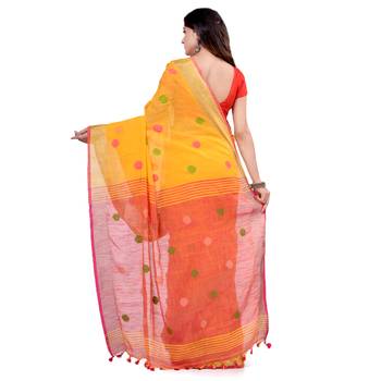 Multicolor hand woven cotton saree with blouse 2