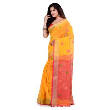 Multicolor hand woven cotton saree with blouse 3