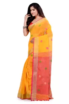 Multicolor hand woven cotton saree with blouse